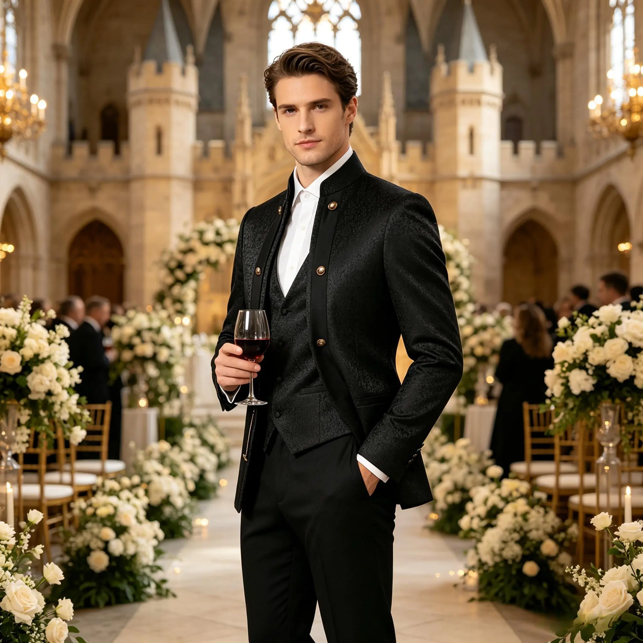 Premium 3-Piece Formal Suit | Mandarin Collar Design | Tailored Fit | Jacket Vest Pants | Metal Button Detail # mens English suit