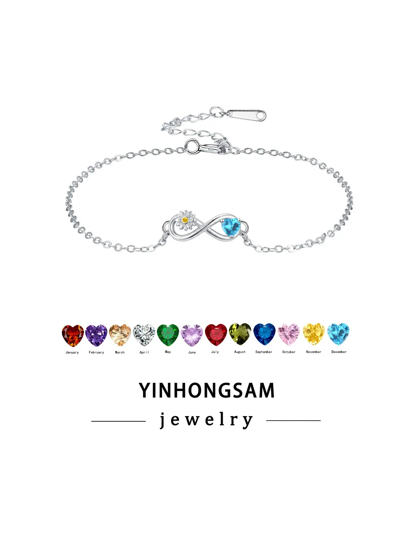 Heart Zircon Birthstone Eternity Bracelet, Love Symbol Infinity Women's Jewelry, Elegant Gift for Wife Mother Daughter Graduation Birthday Festival