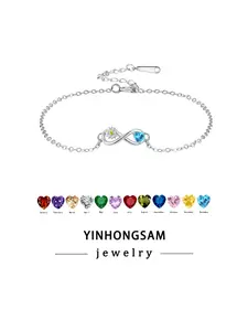 Heart Zircon Birthstone Eternity Bracelet, Love Symbol Infinity Women's Jewelry, Elegant Gift for Wife Mother Daughter Graduation Birthday Festival
