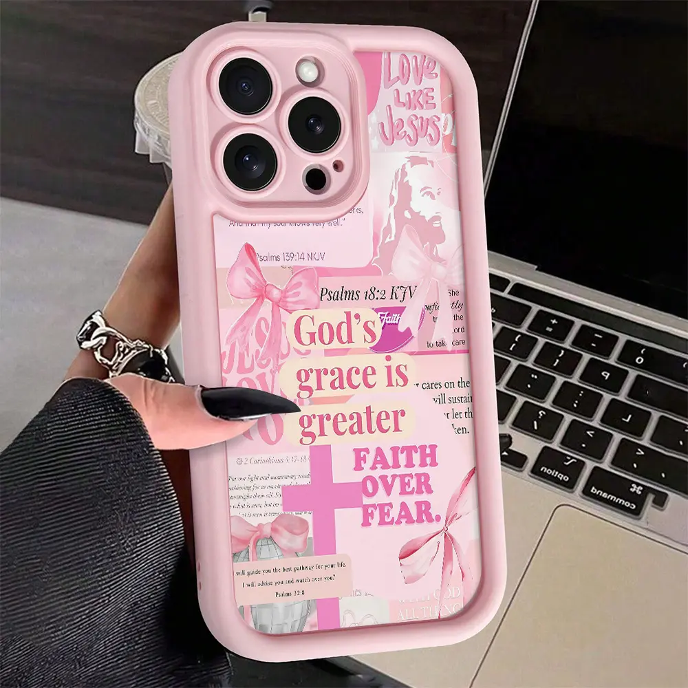 Phone Case - The Product Is a 2D Image, Not a 3D Image. Pink Grace of God Overcomes Fear TPU Anti-Drop Full Coverage Precise Protection Case Suitable for Apple iPhone X/XS/XSMAX/11/12/13/14/15/16 Plus/17 Promax Ideal As a Birthday And Christmas