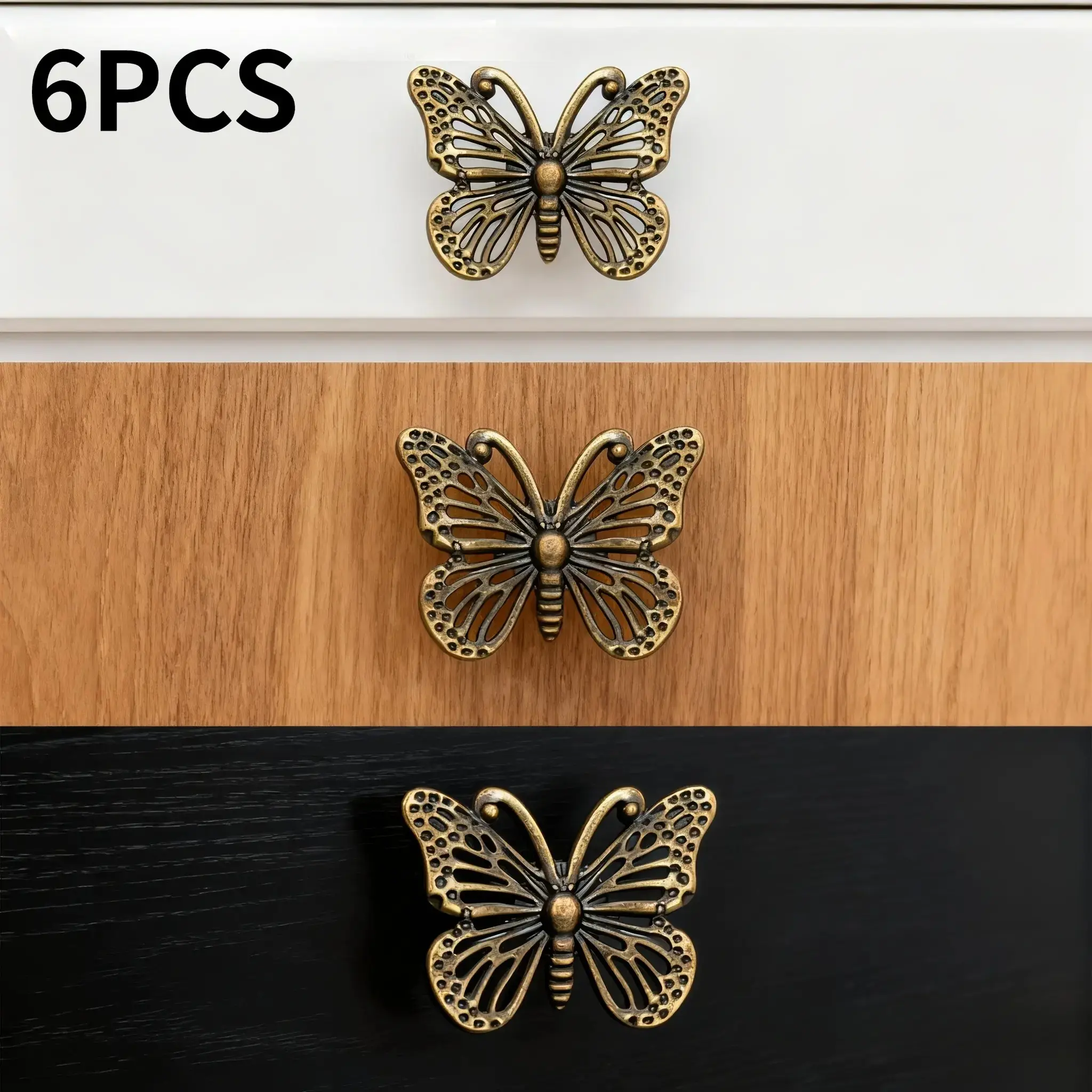 Vintage Butterfly Drawer Pull Handles 6pcs Set Hollow Carved Cabinet Knobs Decorative Furniture Hardware Accessories DIY Craft Upgrade for Jewelry Box Wardrobe Drawer Cabinet Door Home Decor summerwins
