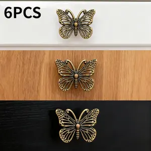 Vintage Butterfly Drawer Pull Handles 6pcs Set Hollow Carved Cabinet Knobs Decorative Furniture Hardware Accessories DIY Craft Upgrade for Jewelry Box Wardrobe Drawer Cabinet Door Home Decor summerwins