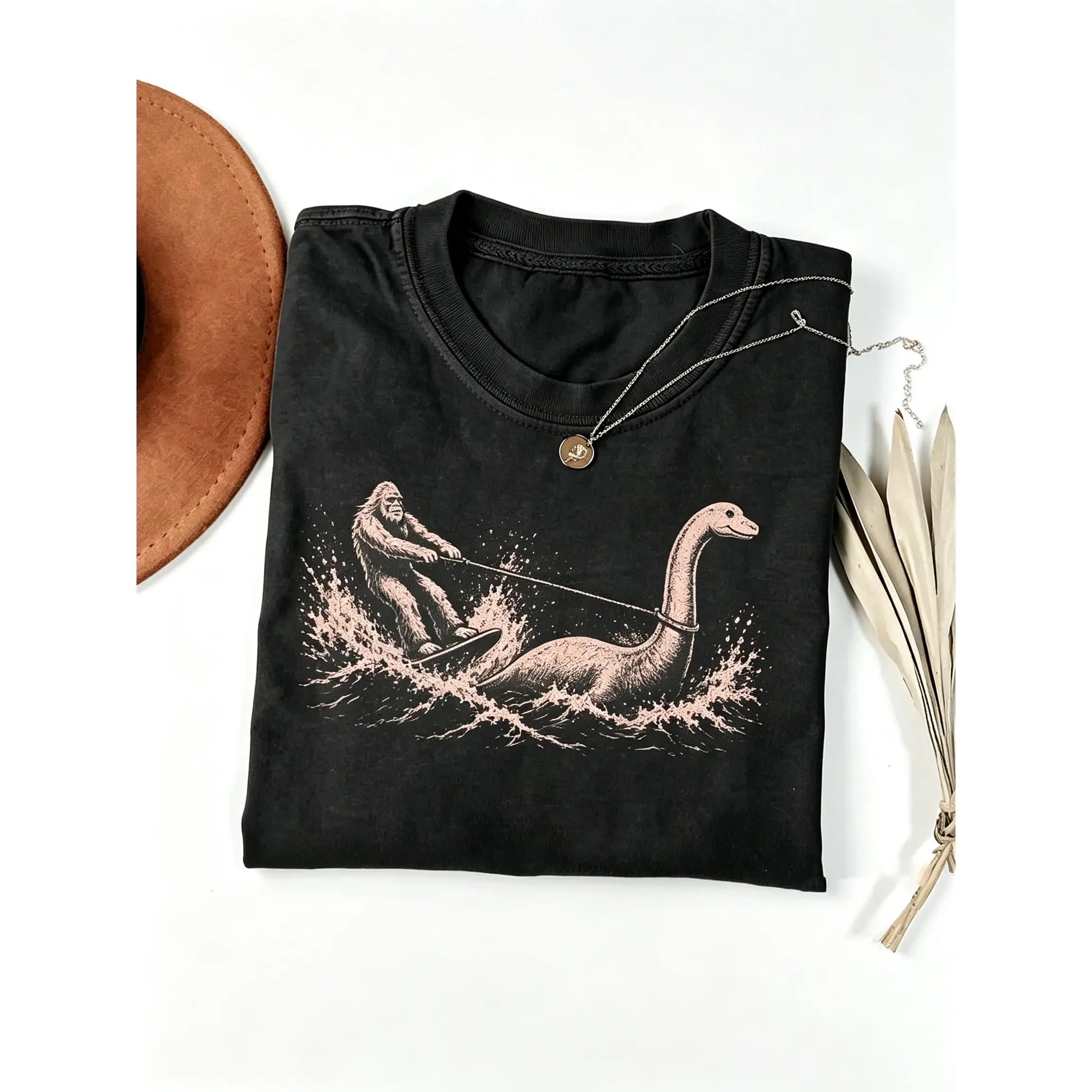 Funny Bigfoot Loch Ness Monster T-Shirt, Cryptid Waterskiing Tee, Summer Sasquatch Gift
