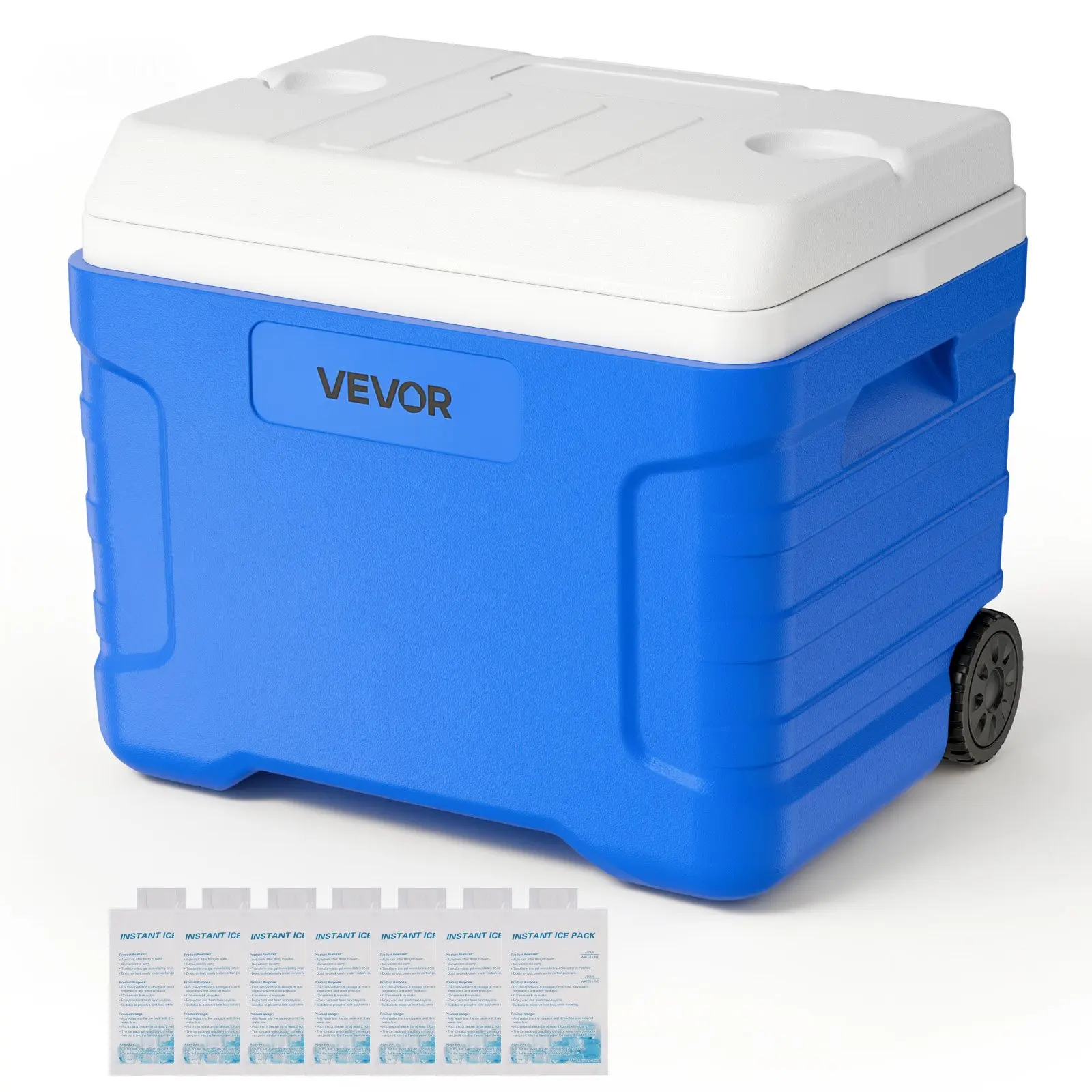 VEVOR Hard Cooler, 45QT Portable Rolling Cooler with Wheels, Leak-Resistant Coolbox Keeps Contents Cool for 48 Hours, Ice Retention Insulated Chests, Ultra-Light for Outdoor Picnics, Grill, Camping