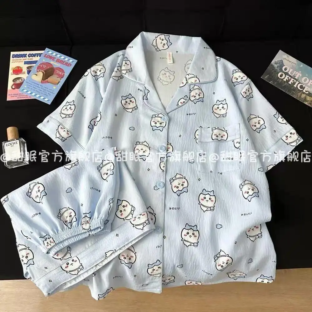 Kawaii Chikawas Pajamas Cute Hachiware Usagi Summer Short-Sleeved Shorts Pajamas Set Cartoon Home Clothes Can Be Worn Outside