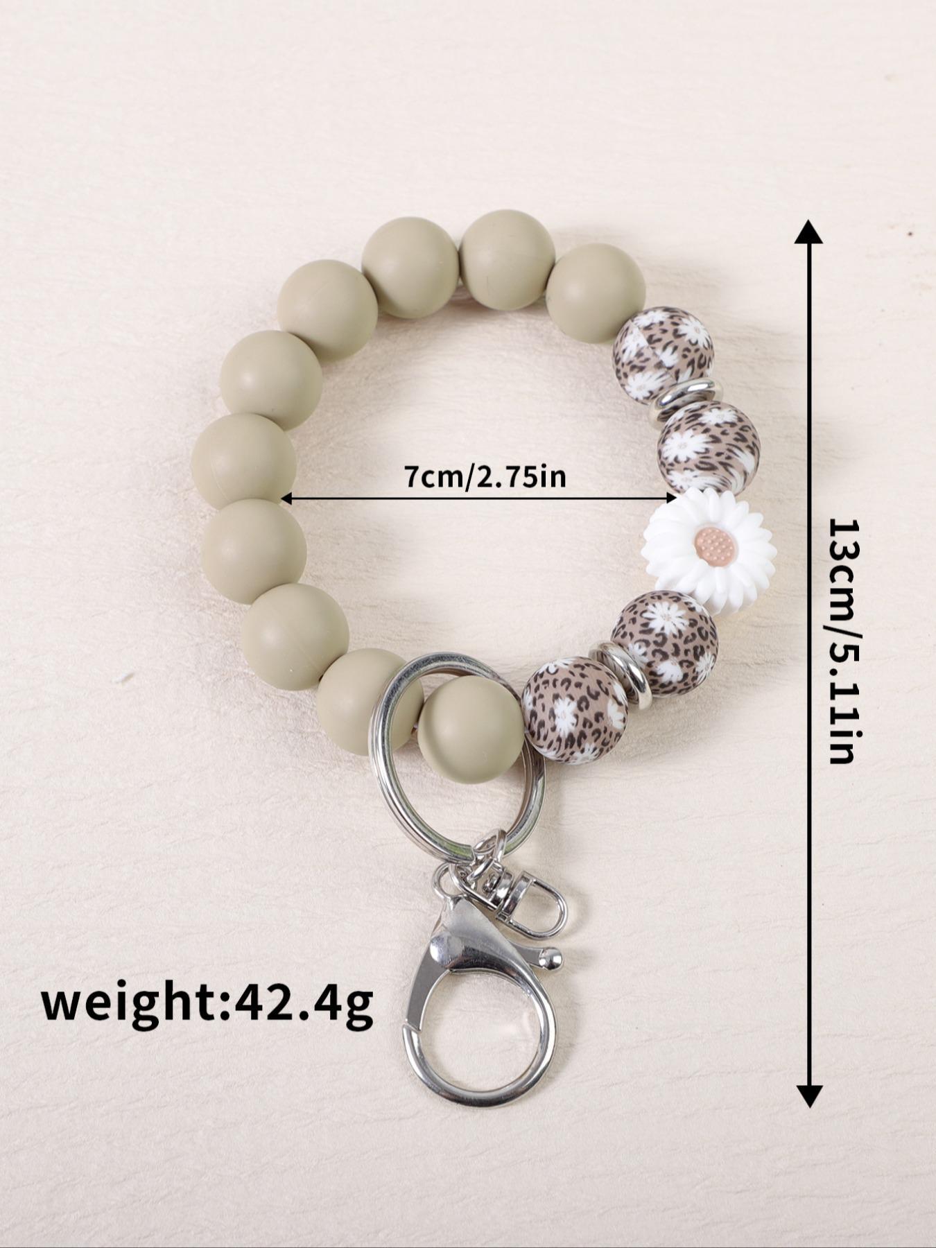 Boho Style Flower Decor Beaded Keychain, Vintage Style Silicone Beaded Keychain for Women & Men, Fashion Accessories for Daily Use, Floral Pattern Keychain