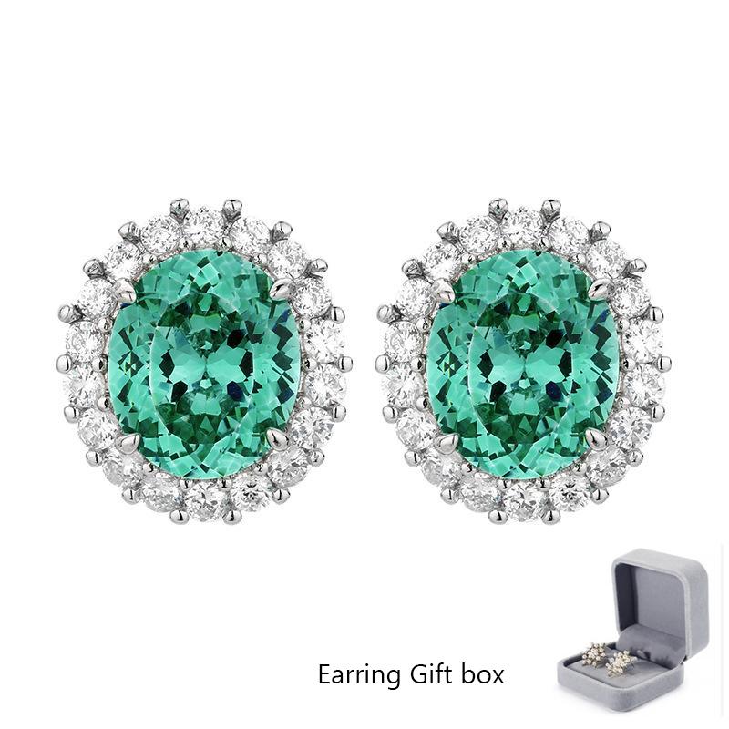 Vintage Simulated Gemstone Paraiba Green Oval Cut Jewelry Set for Women Ring Earrings  Necklace     Single Row Halo CZ    Luxury Fashion Accessories Gifts for Women