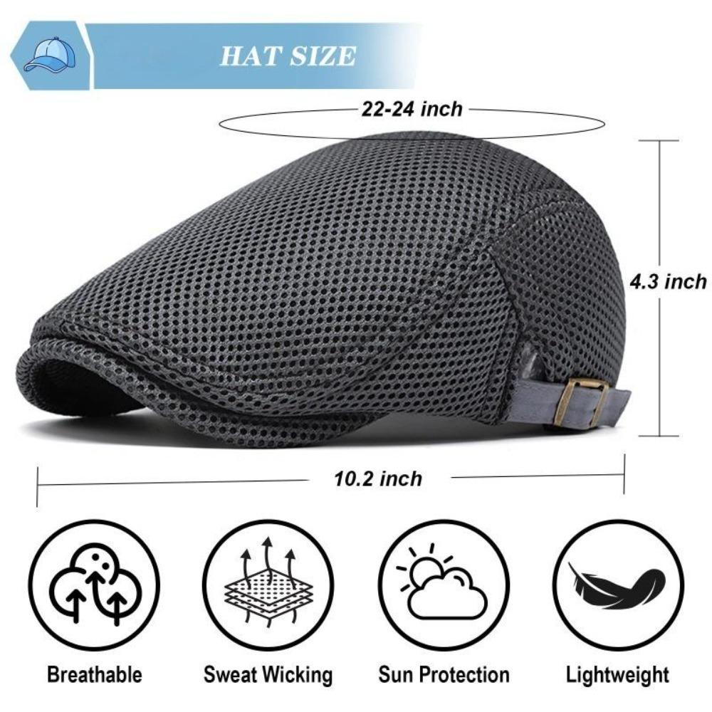 BIGWIG Men's Breathable Mesh Summer Adjustable Flat Cap, Newsboy Cap, Beret, Ivy Cap, Irish Driver Cap & Fishing Hat, Vintage Large Capacity Messenger Bag with Playing Card Fedora Hat Style