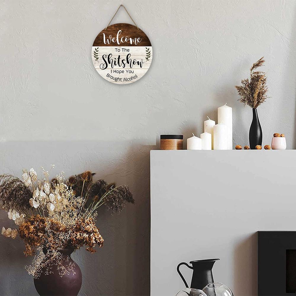 Welcome Wooden Sign, Letter Pattern Wood Door Sign, Funny Welcome Wall Hanging Plaque for Front Door Entryway Porch Bar Pub Farewell Party, Party Supplies, Decor