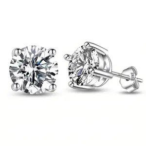 Women's S925 Sterling Silver 4-Prong Round Cut VVS Moissanite Stud Earrings - Hypoallergenic, Non-Tarnish, Elegant Classic Design for All Occasions, Daily & Holiday Gifts Jewelry for Adults