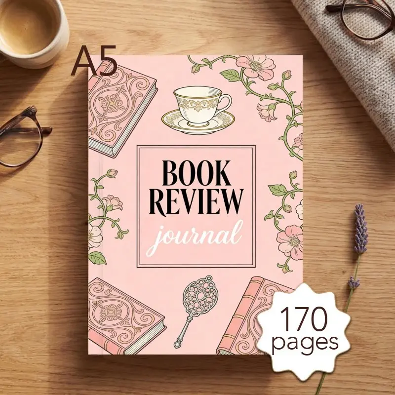 1PC A5 Reading Journal, 170 Pages Daily Reading Planner, Bookshelf Design, New Book Tracker, 52 Book Review Templates, Perfect Gift for Book Lovers