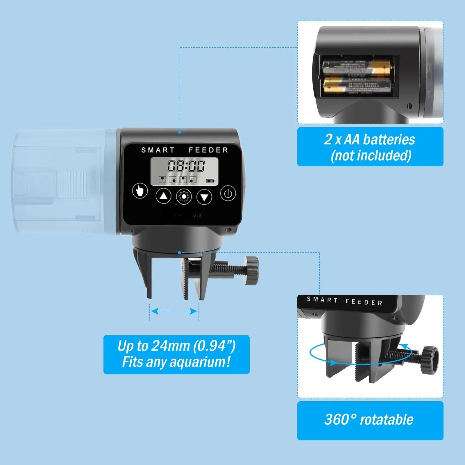 Automatic Fish Feeder for Aquarium, Fish Feeder Automatic Dispenser with Timer for Granules Pallets Strips, Volume Adjustable Pet Supplies