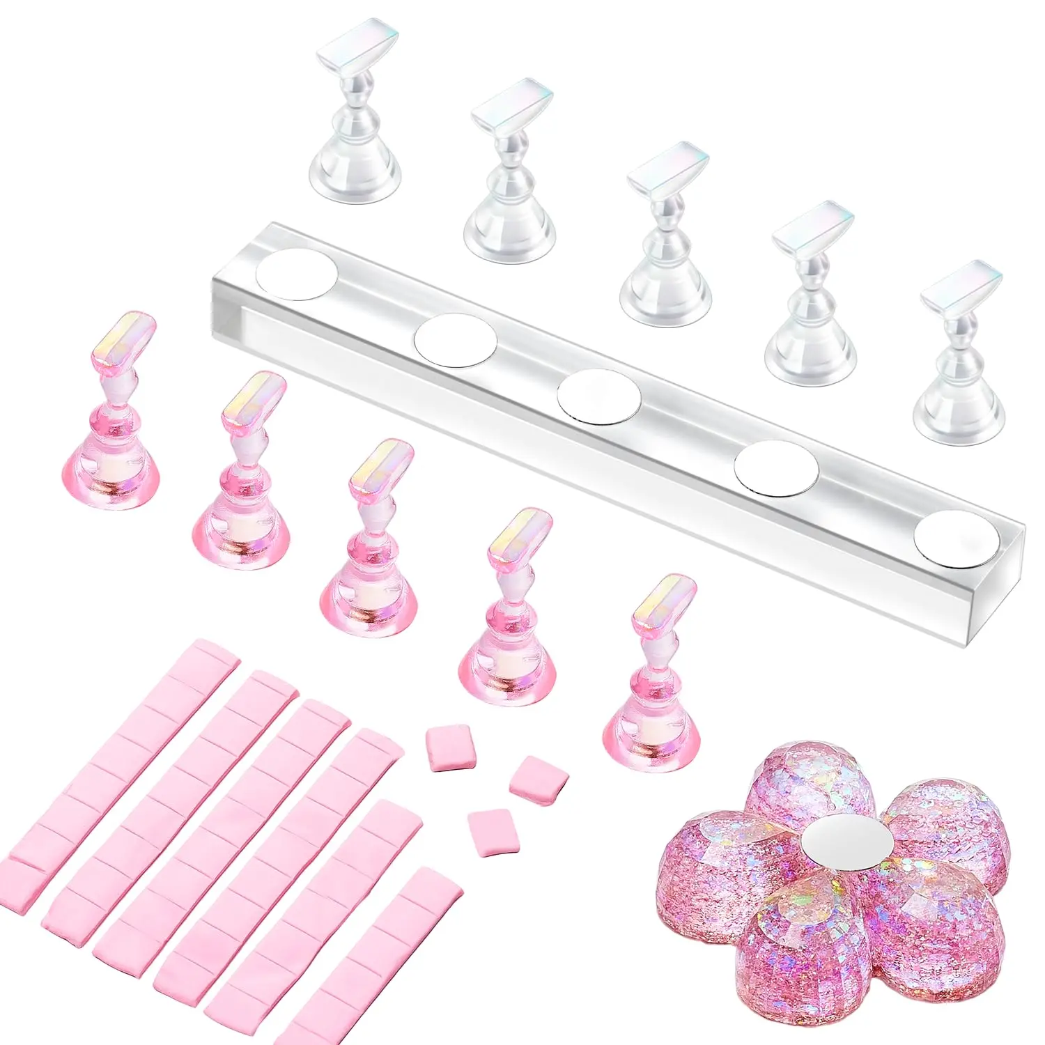 Nail Stand for Press On Nails Display Practice Art Magnetic Fake Nail Holder for Painting Nails Stand for False Nail Designs with Reusable Putty for Home DIY Beginner Salon Supplies