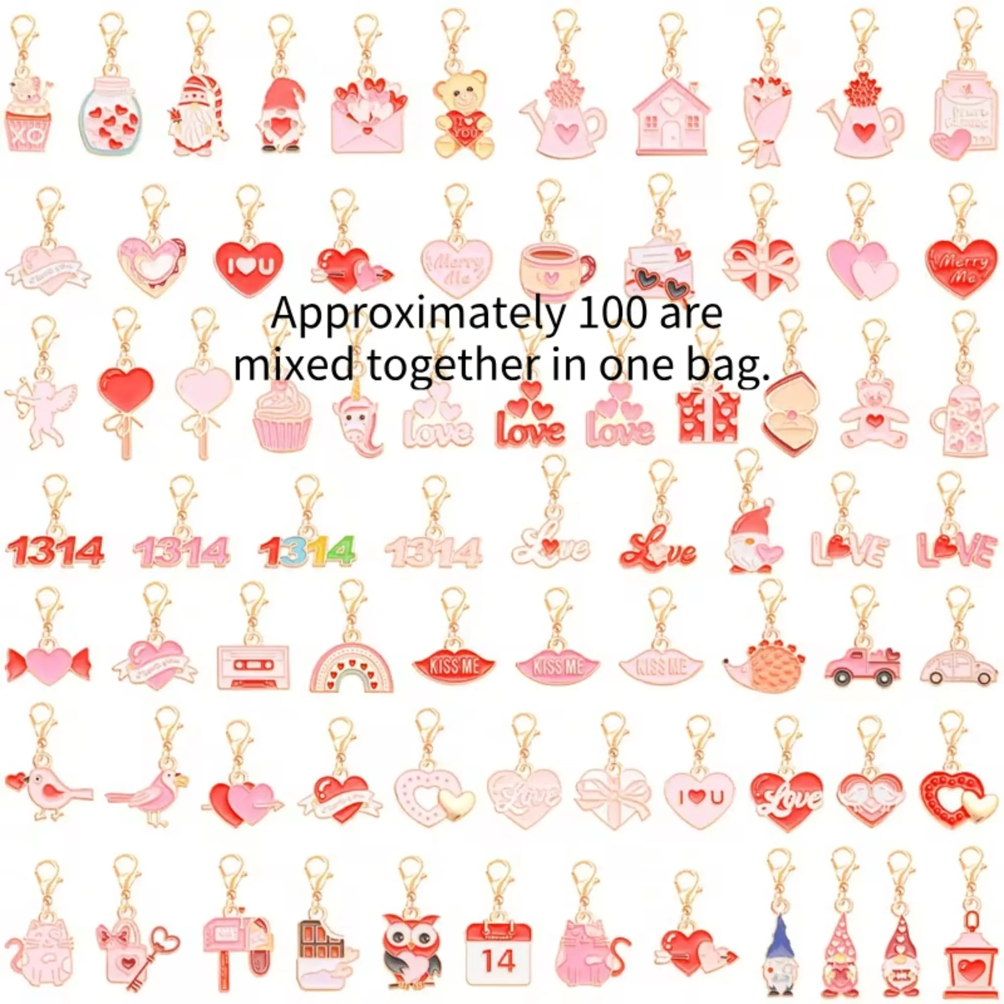 One Valentine's Day Gift Box Keychain Set (approximately 100 Pieces Mixed), with A Cupid Bouquet Pendant Randomly Included. A Perfect Gift for The Holiday Season, Adding A Touch of Elegance To Any Party.