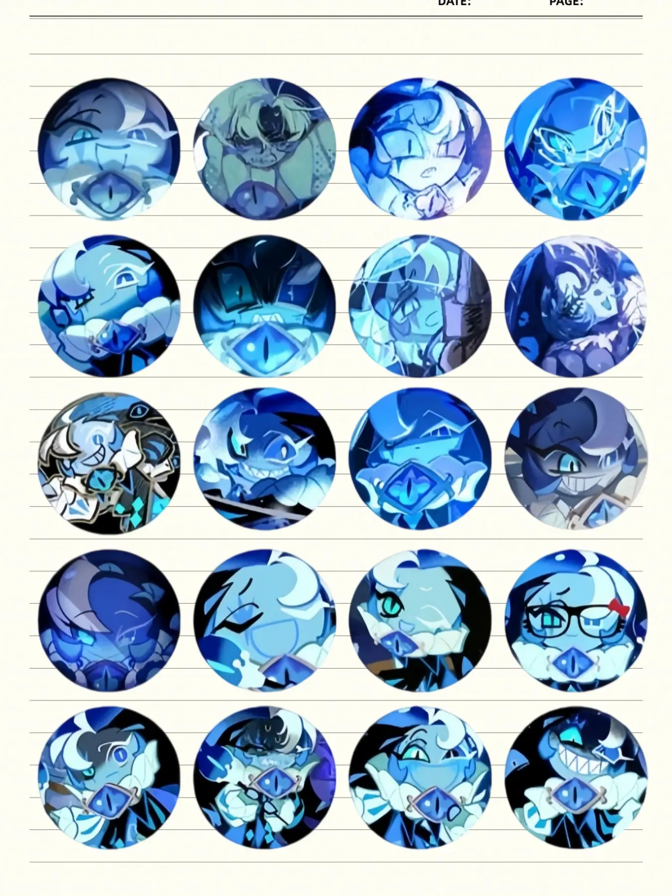 20 Piece Set 2D Round Badge Kit, Cool Blue Cartoon Pattern Decorative Clips, Fashion Accessory for Bags, Holiday Gifts, Pin Badge