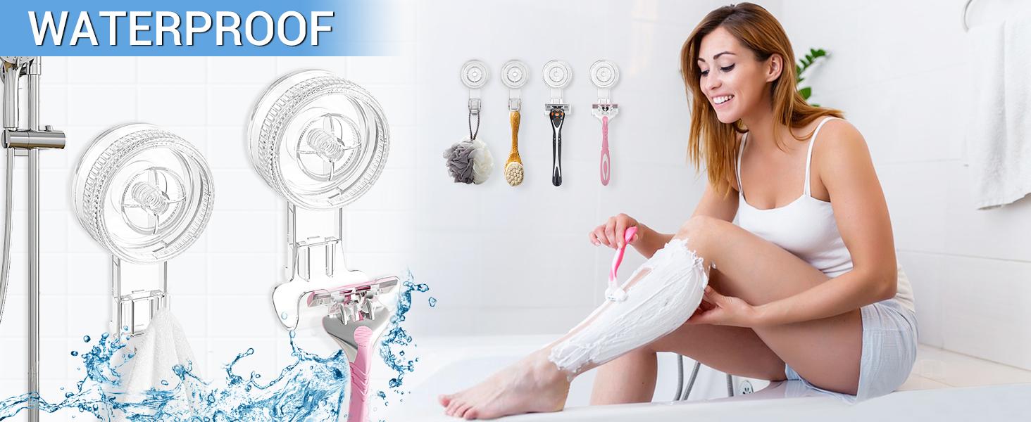 Suction,4 Pack 2razor 2 Single Hook Clear Removable & Reusable Vacuum Suction Hanger Waterproof Hanger Hook for Bathrobe Loofah