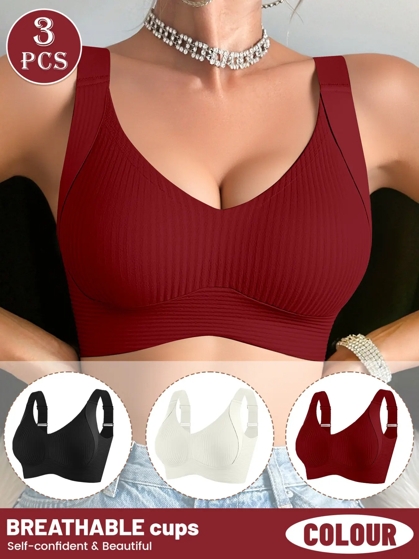 Dual-Use Jelly Strip Bra For Loungewear & Light Sports, High Stretch Ribbed Fabric Firm Support, Adjustable Straps Side Smoothing Seamless Wire Free Bra, Workout Sports Bras Women
