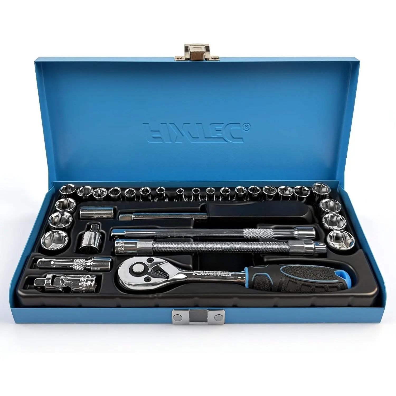31 count 1/4-Inch Drive Socket Ratchet Wrench Set, SEA and Metric Mechanics Tool Set with Quick Ratchet Handle (72-),  Bit Set, Extension Bars,  Joint & Adapter