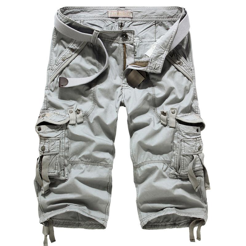 Men's Korean Style Multi-Pocket Cargo Shorts Fashion Trend Multi-Pocket Mid-Length Shorts Men's Casual Shorts Pants Cotton Fabric Khaki Menswear Cropped