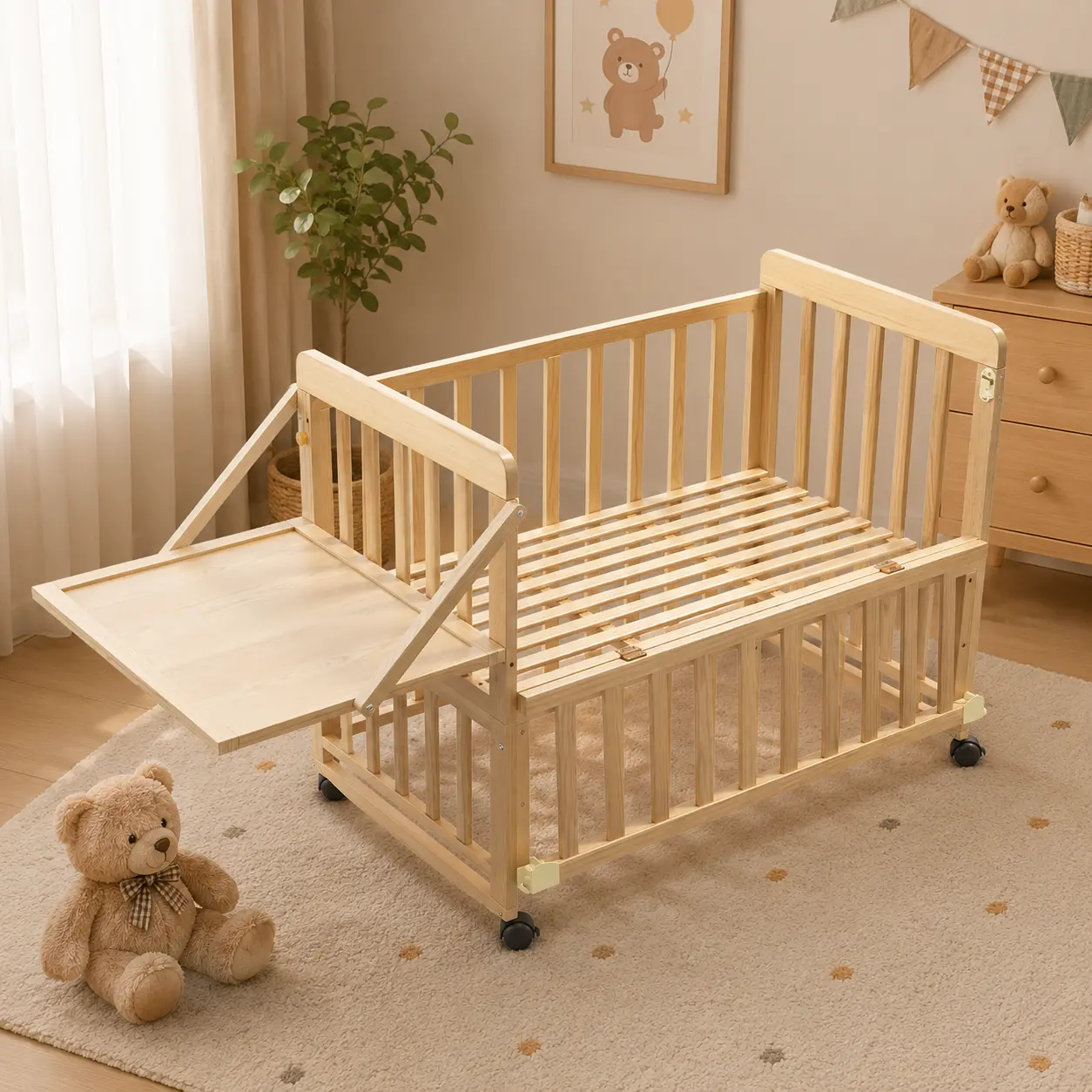 ARCH Solid Wood Baby Bassinet Bedside Crib with Mattress and Changing Shelf, 3 Adjustable Heights, Portable Mini Crib for Newborns, Natural Wood Finish, Nursery Bedroom, Natural Color Options, Wood Material, Product Dimensions: 21.65 W x 36.81 D x