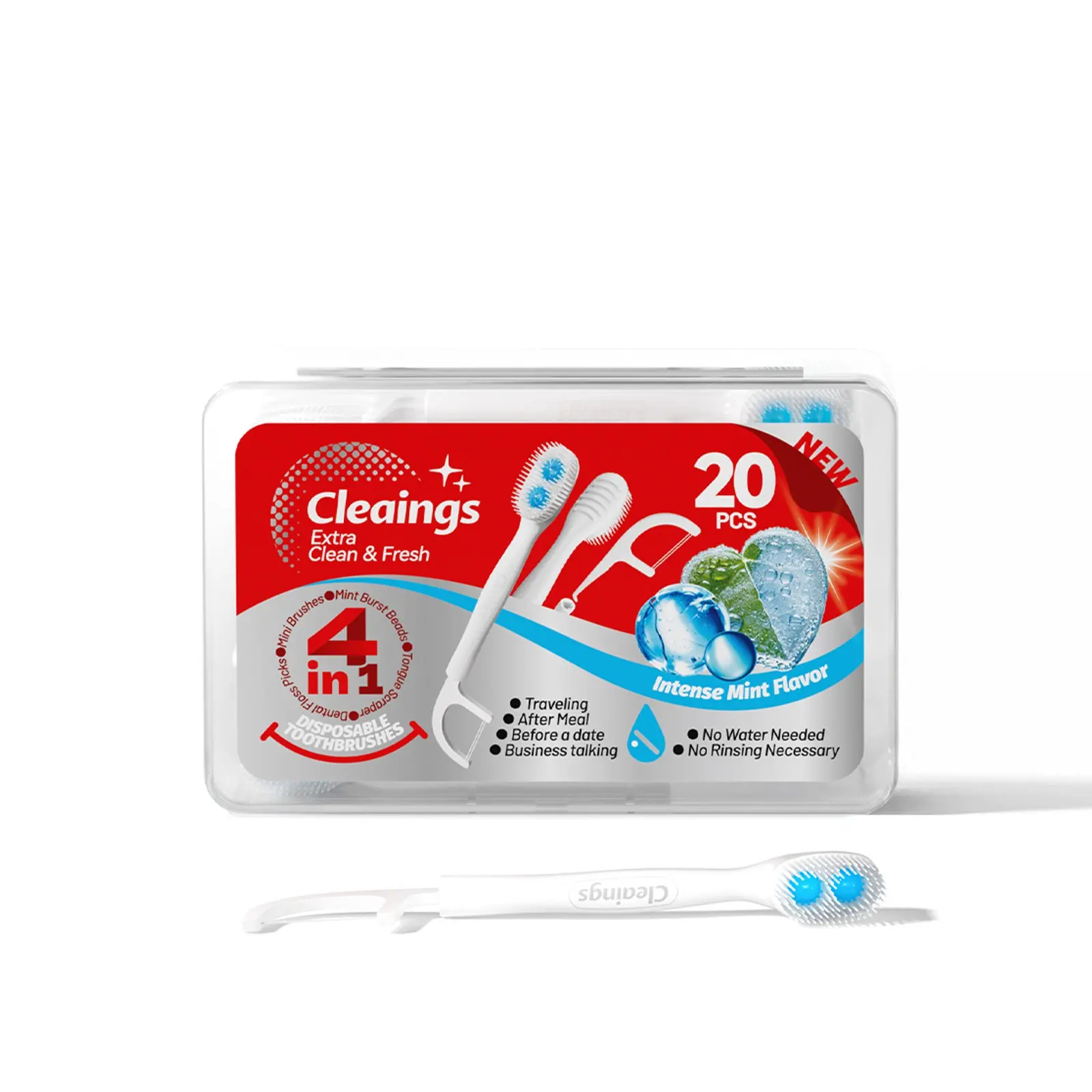 Cleaings 20-Pack Dual Burst Toothbrush, Soft Bristles, Non-Toxic, Portable, Multi-Function, Travel-Friendly, Oral Care Essentials, Travel toothbrushes
