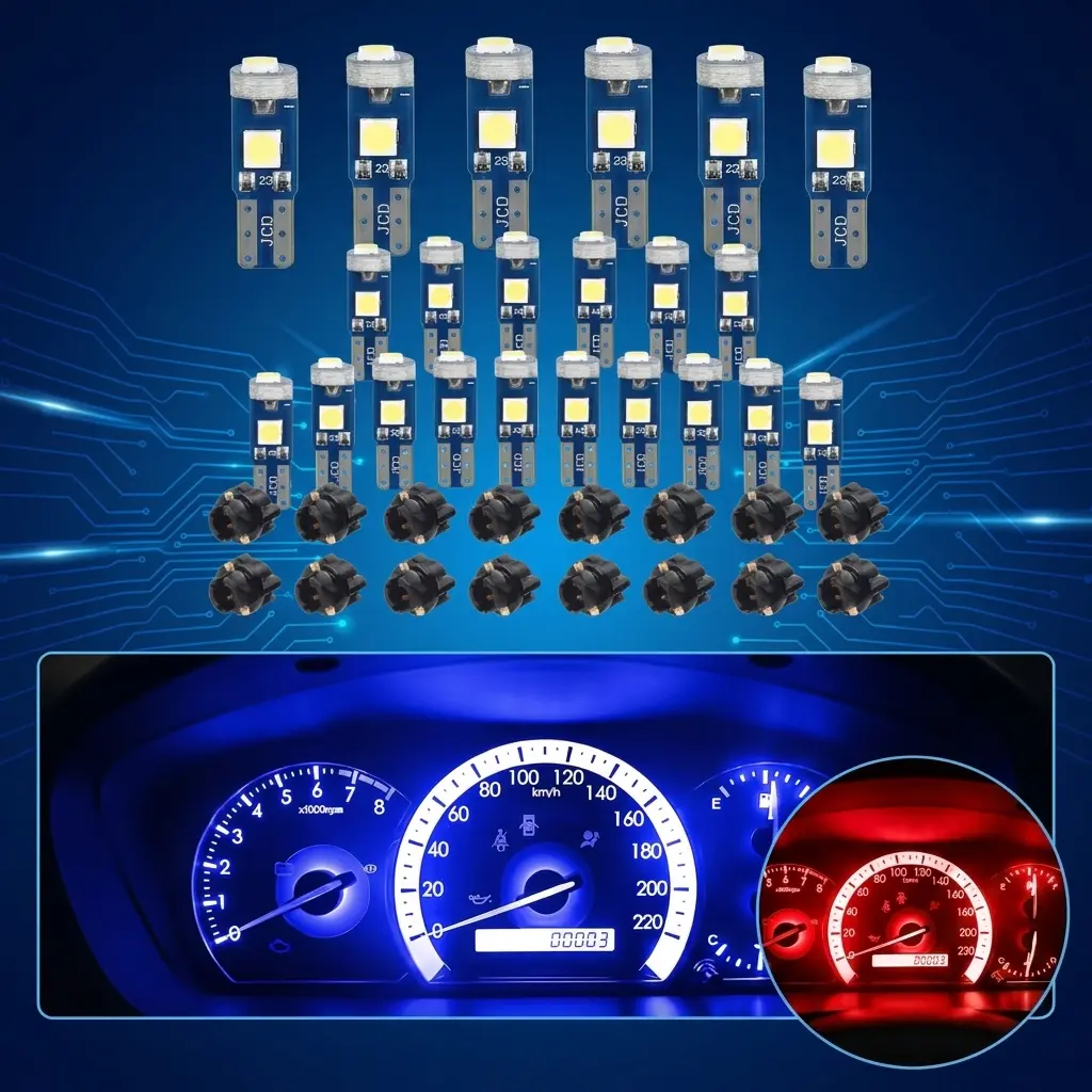 20 pieces of dashboard instrument indicator lights, T5 LED lights for automotive dashboards with rotating lock sockets, high-gloss bulbs 3030-3SMD for replacement