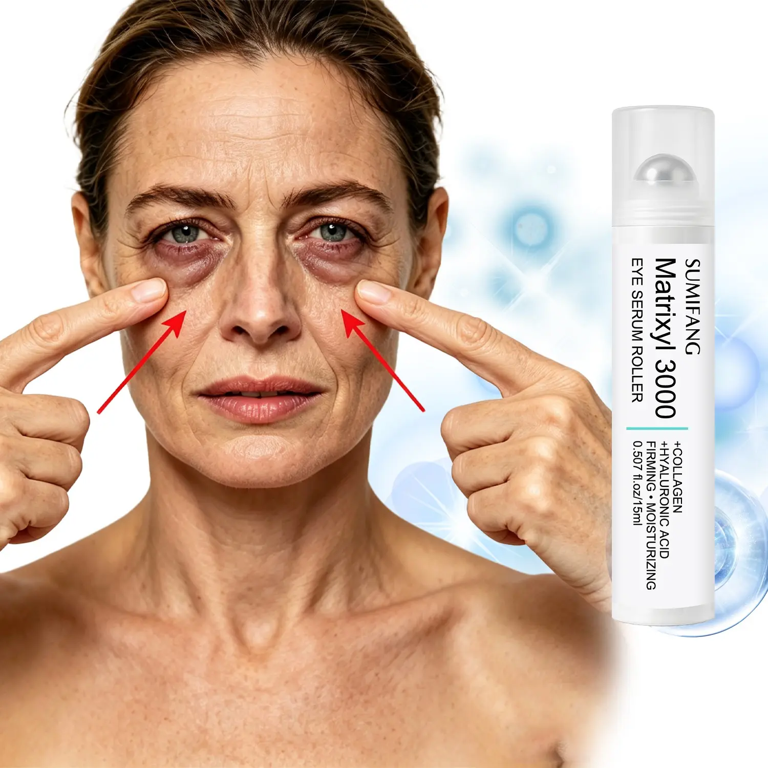 SUMIFANG Eye Serum Roller (15ml) – Collagen + Hyaluronic Acid + Niacinamide – Restores firmness around the eyes, brightens dark circles, improves skin elasticity; lightweight, fast-absorbing formula.
