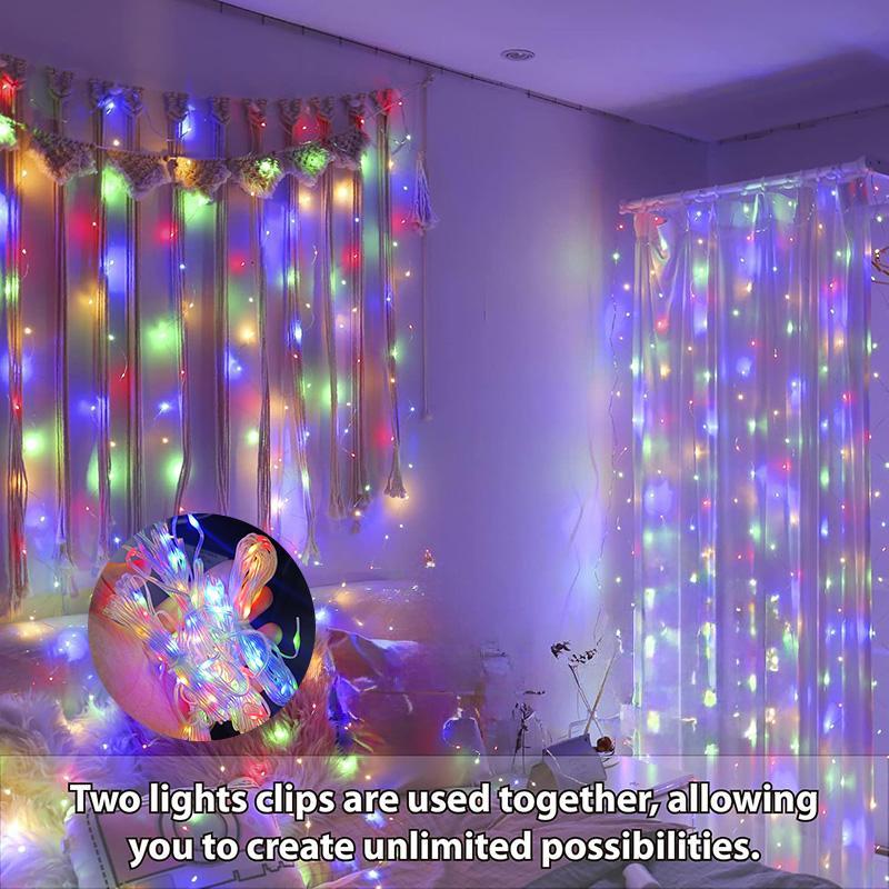 300led Upgrade Curtain Light String, 8 Lighting Modes, USB Powered, Perfect for Bedroom, Christmas, New Year Winter Decorations