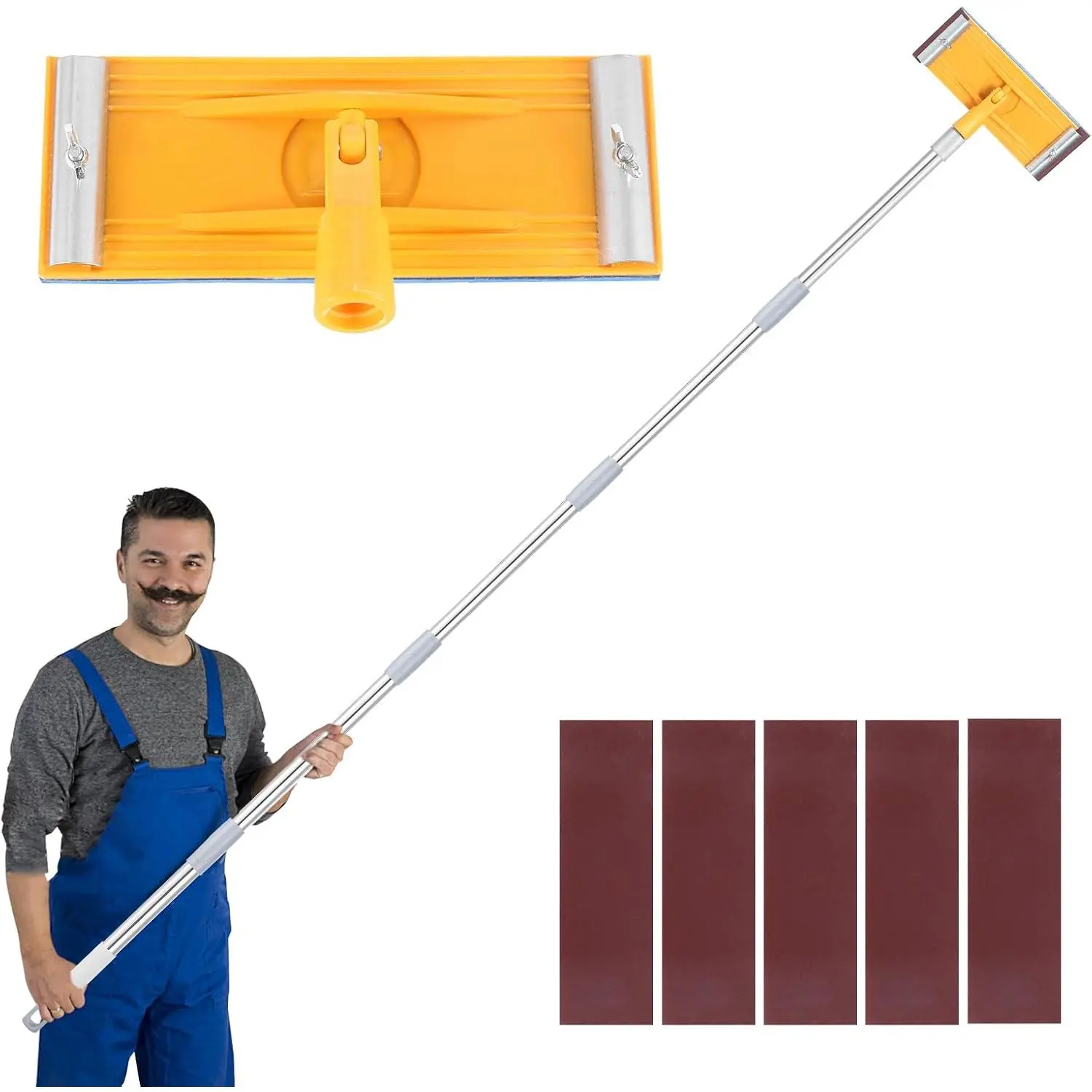 Pole Sander Drywall, 31"-74" Manual Hand Drywall Sander with Extension Pole | Sturdy drywall sander for pros & DIYers,  for painters & remodelers to sand walls & ceilings, with 5 sand sheets