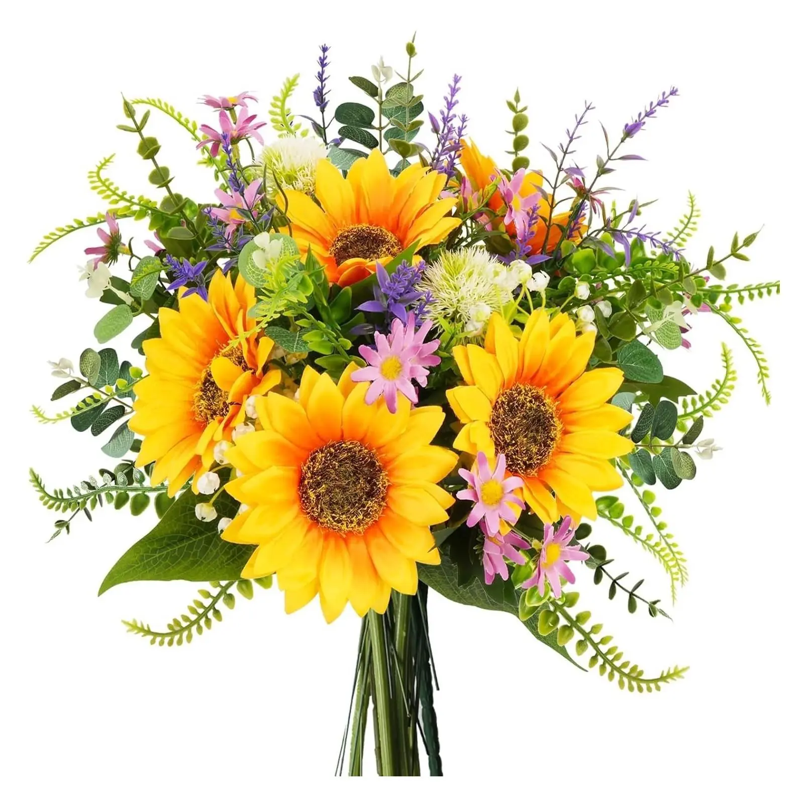 Artificial Silk Sunflowers for Cemetery Grave and Bridal Bouquets | Realistic Fake Sunflower Arrangements for Wedding Centerpieces, Home Kitchen Office Table Fall Floral DecorGift