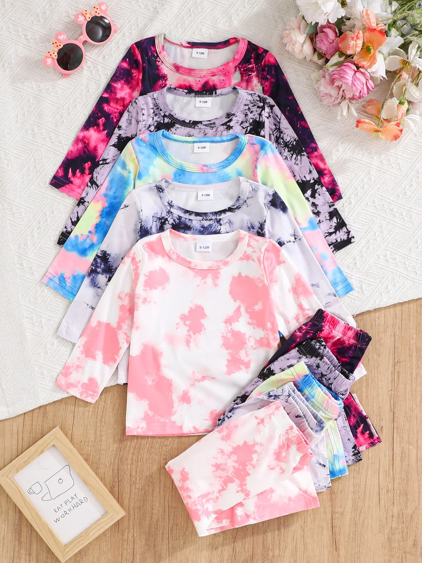 Ten-Piece Girls' Solid Color Casual Slim-Fit Knitted Set, Soft Lightweight Long Sleeve T-Shirt and Pants, Fall & Winter Fashion