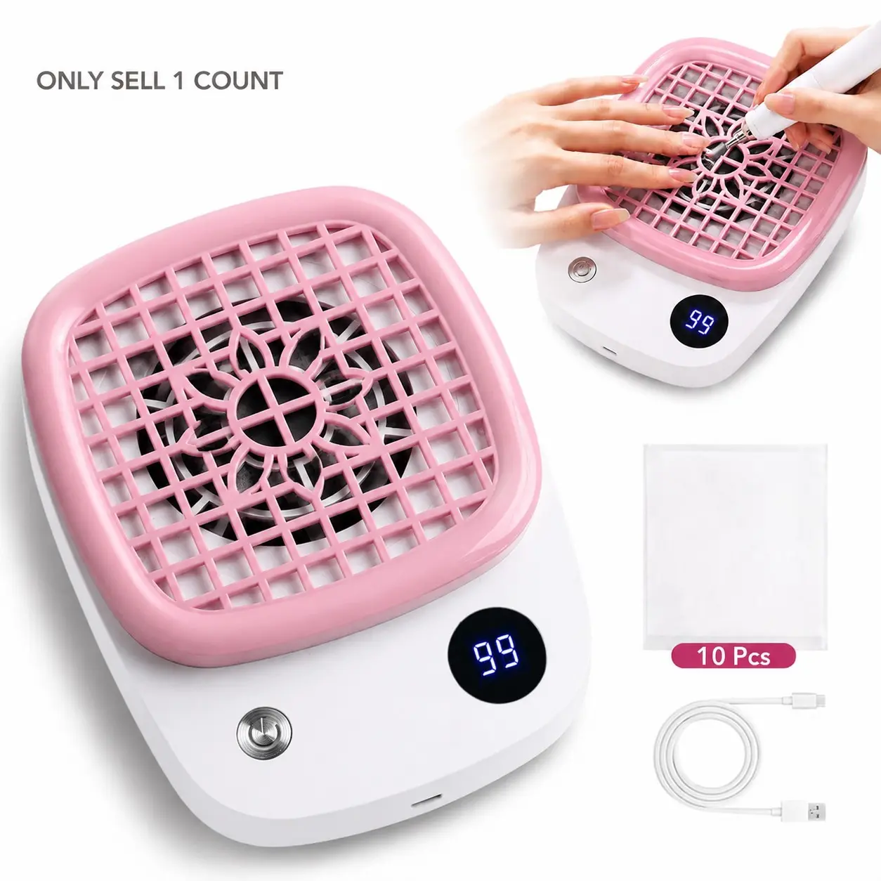 Cordless Nail Dust Collector with 10 Filter Pads, Compact Vacuum Fan for Beginners, Rechargeable Home Manicure Pedicure Cleaning Tool