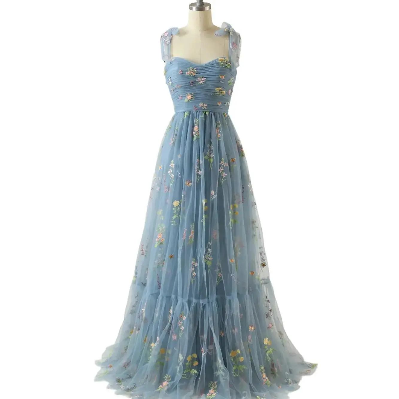 Women's Sleeveless Ocean-Style Floor-Length A-Line Embellished Formal Dress - Intricate Floral Embroidery, Elegant Party Apparel, Evening Party Dresses for Wedding Guest, Graduation Events, Embellished Dress, Wedding Guest Dresses