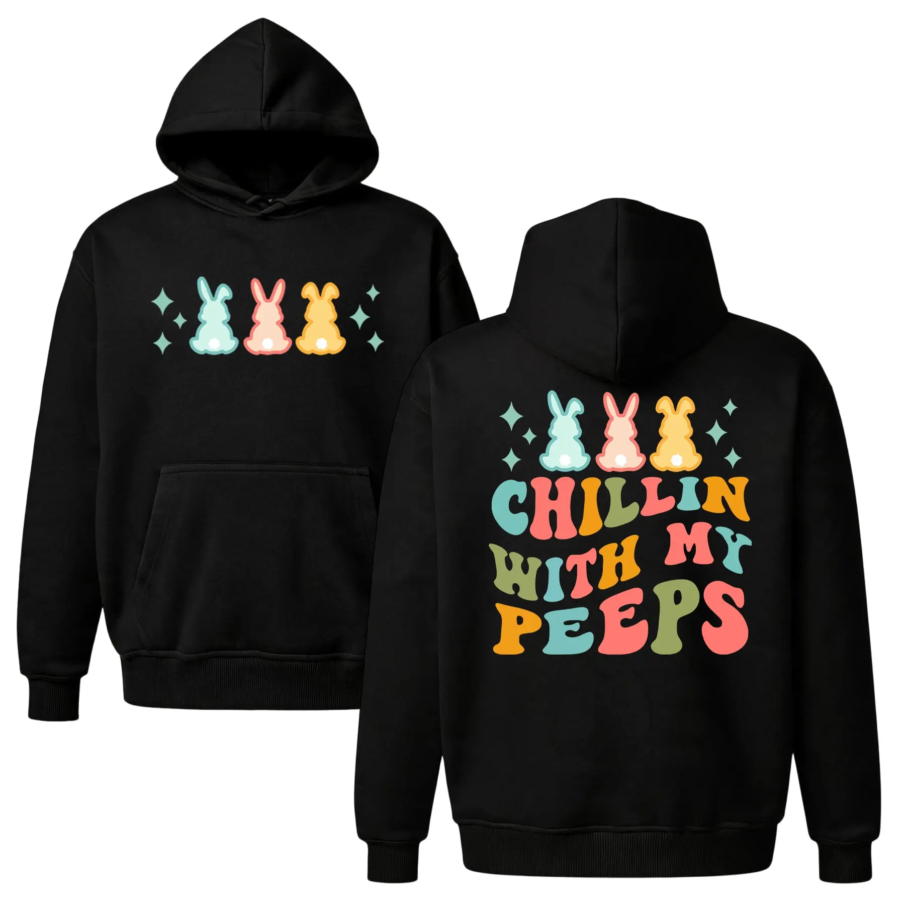 Easter Bunny Hoodie |   Chillin With My Peeps Graphic Sweatshirt |   Cute Y2K Retro Pullover Gift for Bestie
