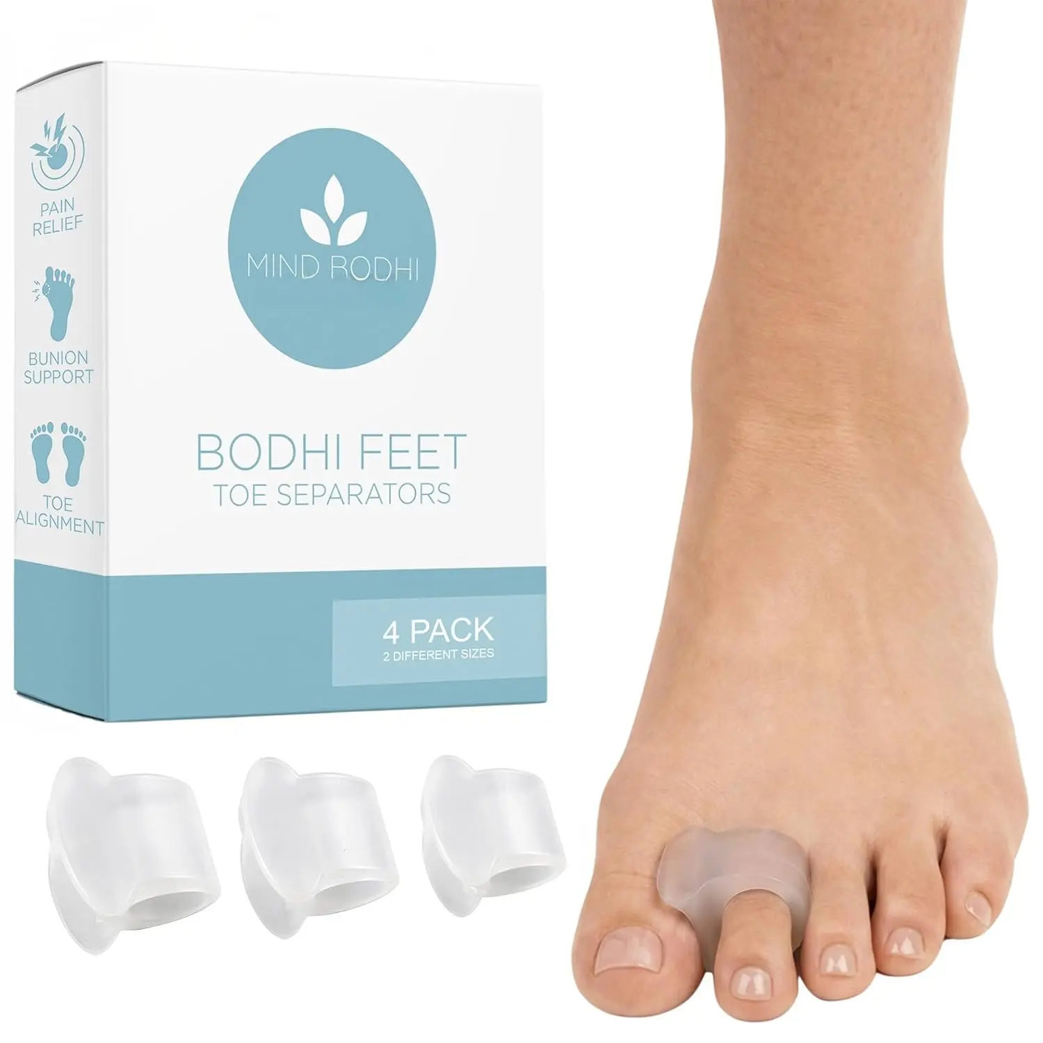 Single-Loop  Separators 4-Pack: Correcting Bunions and Restoring  to Their  Shape - For Men and Women -  Spacers Bunion Corrector - Clear