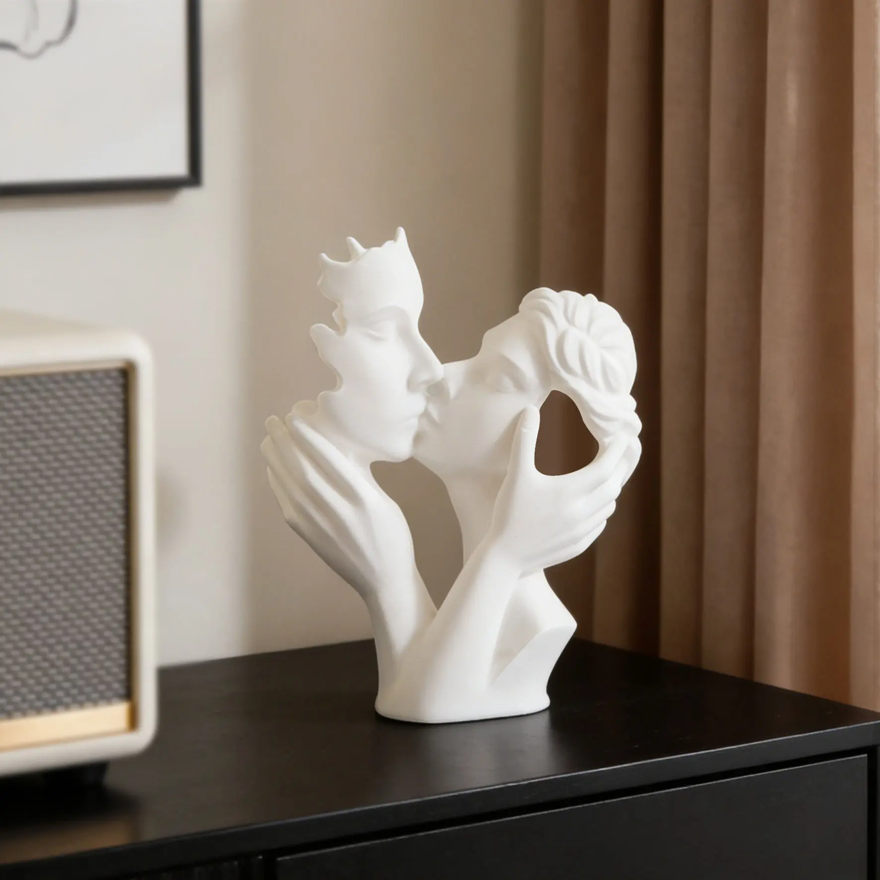 Abstract Couple Kissing Ceramic Sculpture, Art Figurine, Minimalist Living Room Decor, Valentine's Day Gift, High-End Home Decoration