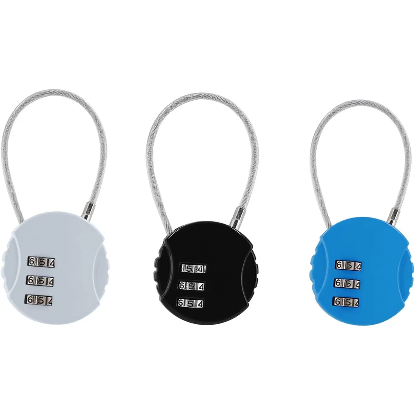 3 count Combination  Lock 3 Colors | 3-Digit Code, Steel , for Backpack, Suitcase, and Luggage