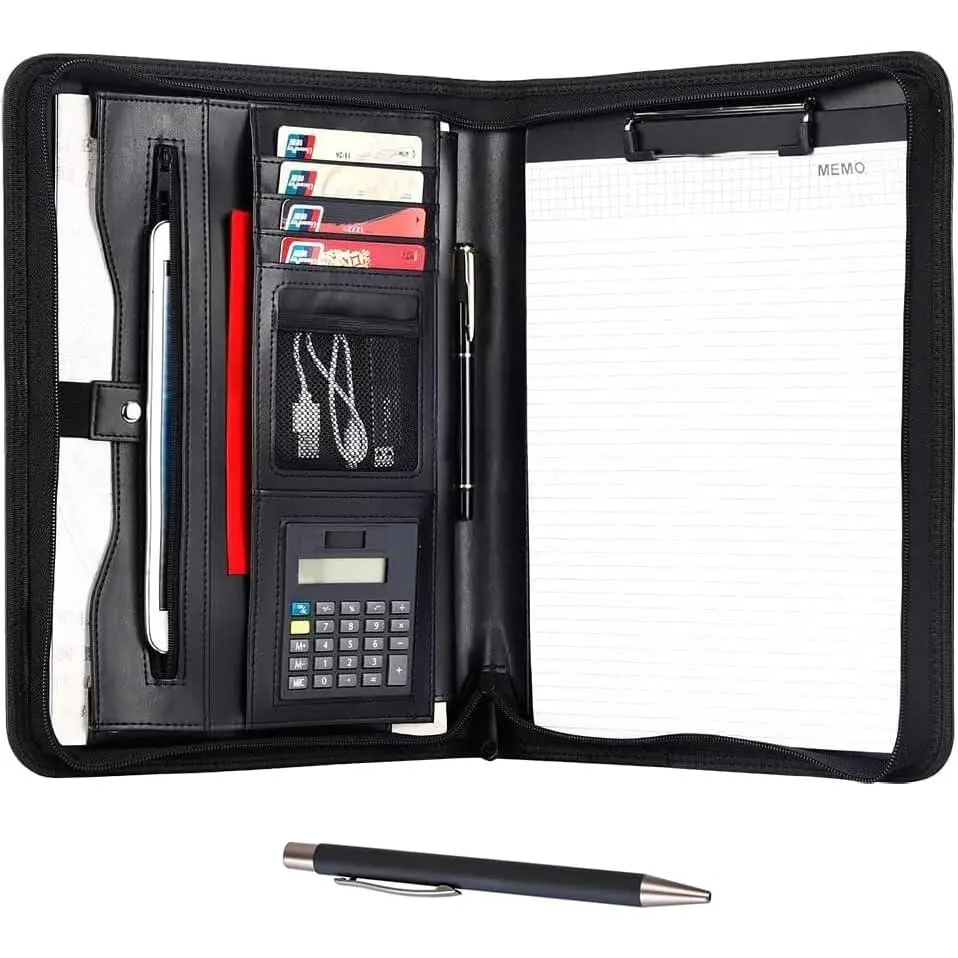 Padfolio for Men Women, Leather Portfolio with Zipper – Professional Interview Resume Organizer with Card Holder, Writing Pad & File Folders for Business, Lawyer, Student