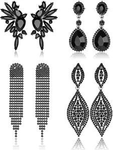 Clip On Earrings Women Dangle, Large Long Dangling Non Pierced Earrings Elegant Formal Big Bling Rhinestone Crystal Simulated Diamond Clip Earrings for Women Non Pierced Ears