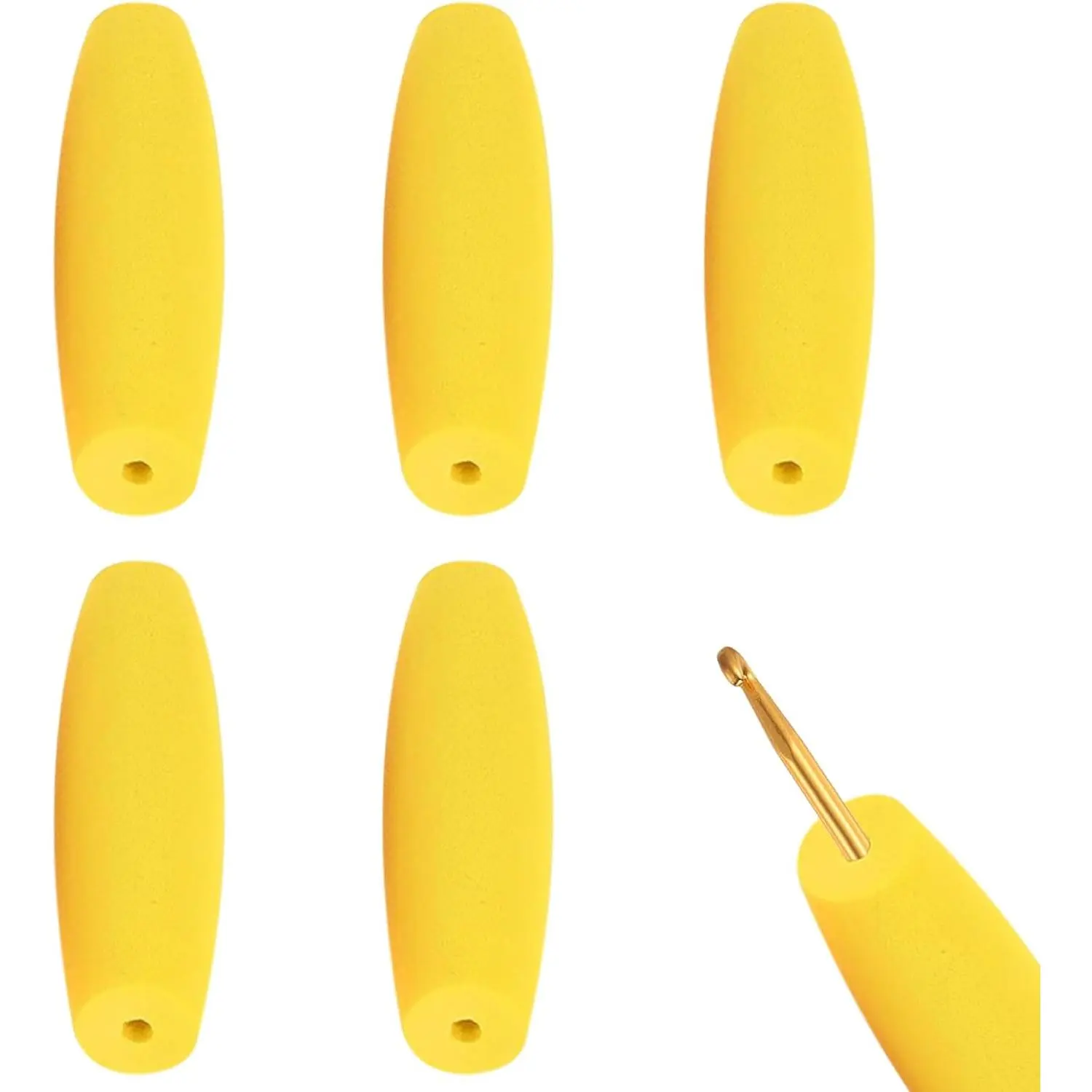 Yellow Crochet Hooks Grips, 5 count  Crochet Hook Handle,  Grip Handle Crochet Accessories Fits 5mm to 6mm Crochet