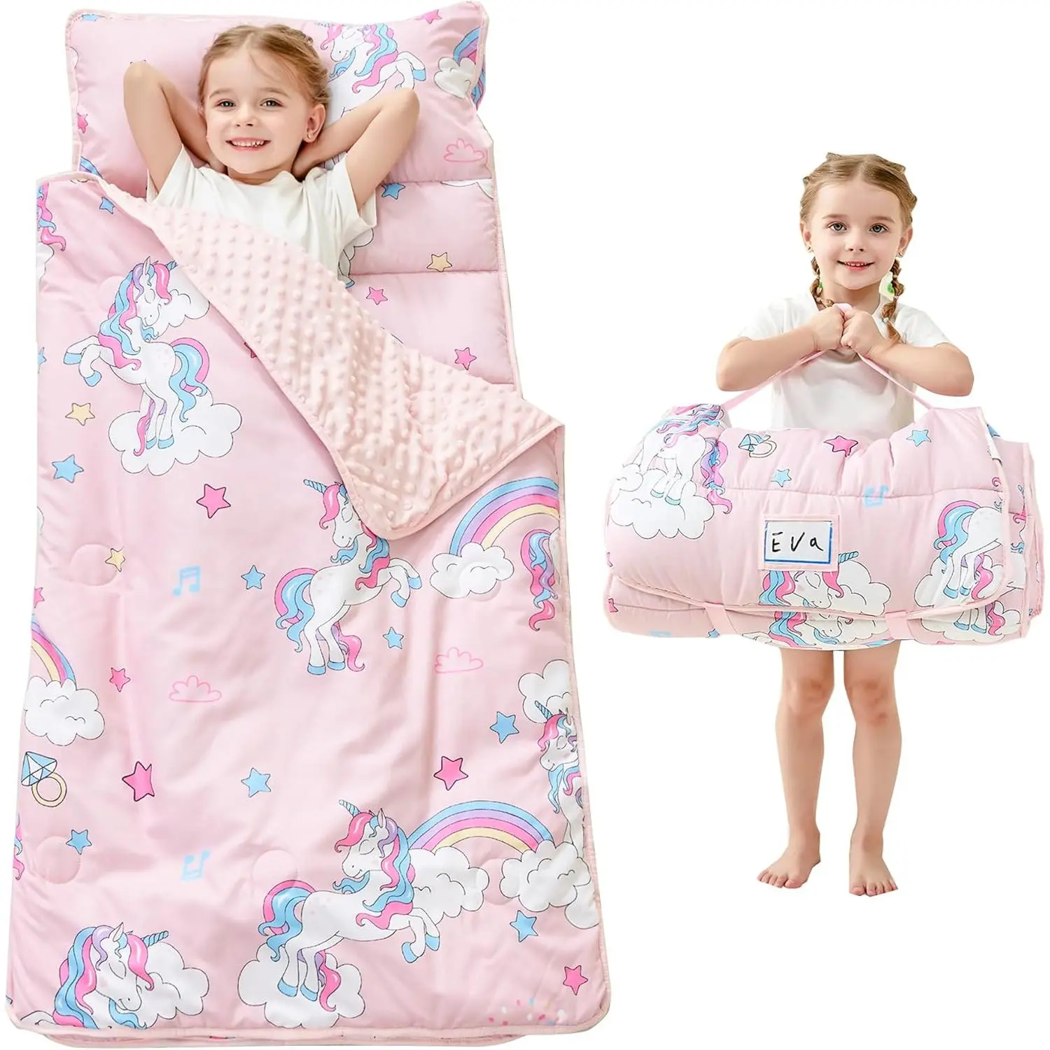 Toddler Nap Mat with Pillow and Blanket, Large Rolled Napping Mats,Slumber Bags for Boys Girls,Kids Sleeping Bag for Daycare, Preschool Travel Camping