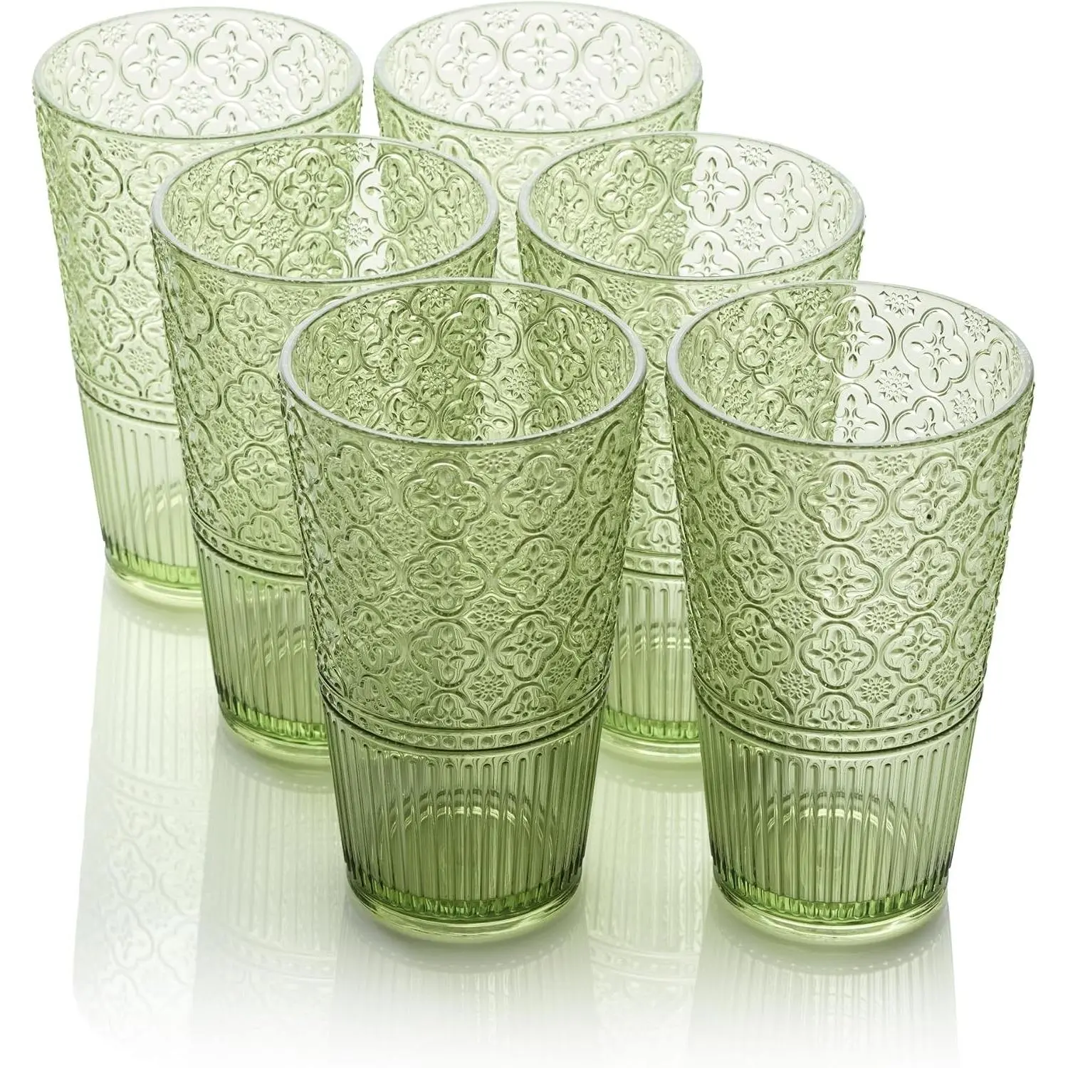 Victoria Green Set of 6 Premium Acrylic Ice Tea Glass 22 oz – Unbreakable Glassware with Elegant Embossed Design, Dishwasher Safe for Indoor & Outdoor Use