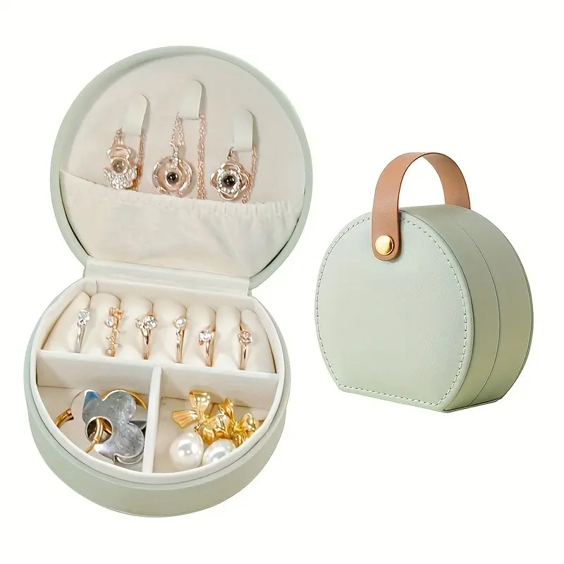 Multifunctional Semi-Circular Portable Jewelry Box, Mini Travel Storage Case for Earrings, Necklace, Ring, Lightweight & Compact
