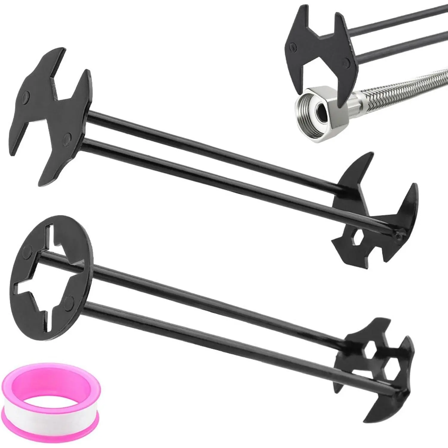2 count Basin Wrench, Multifunctional Sink Wrench with Four-Jaw Hex Design, Compact, Durable Carbon Steel Tools for Kitchen & Bathroom Faucet Installation and Repair
