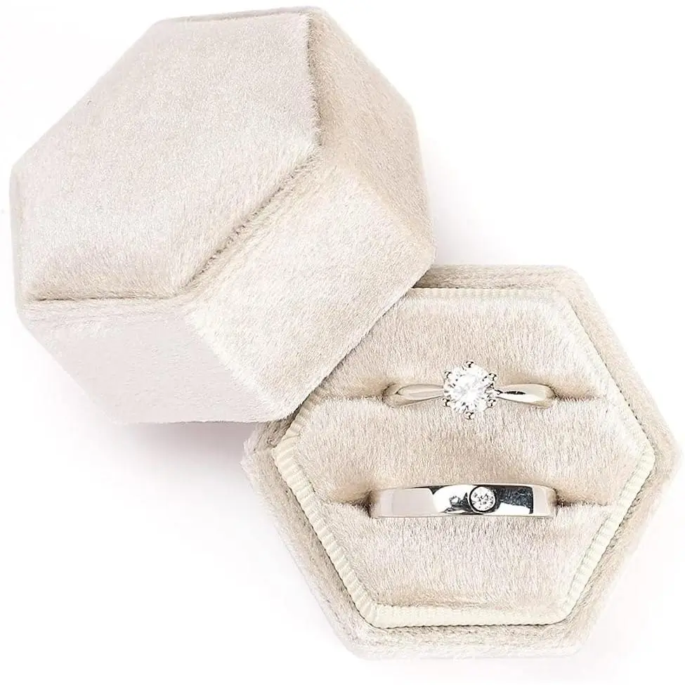 Ring Box,Hexagon Wedding Double Small Ring Box Proposal Engagement |   Box Gifts, Detachable Lid, Bachelorette Party, Beige Photography props, Newlyweds Honeymoon Essentials