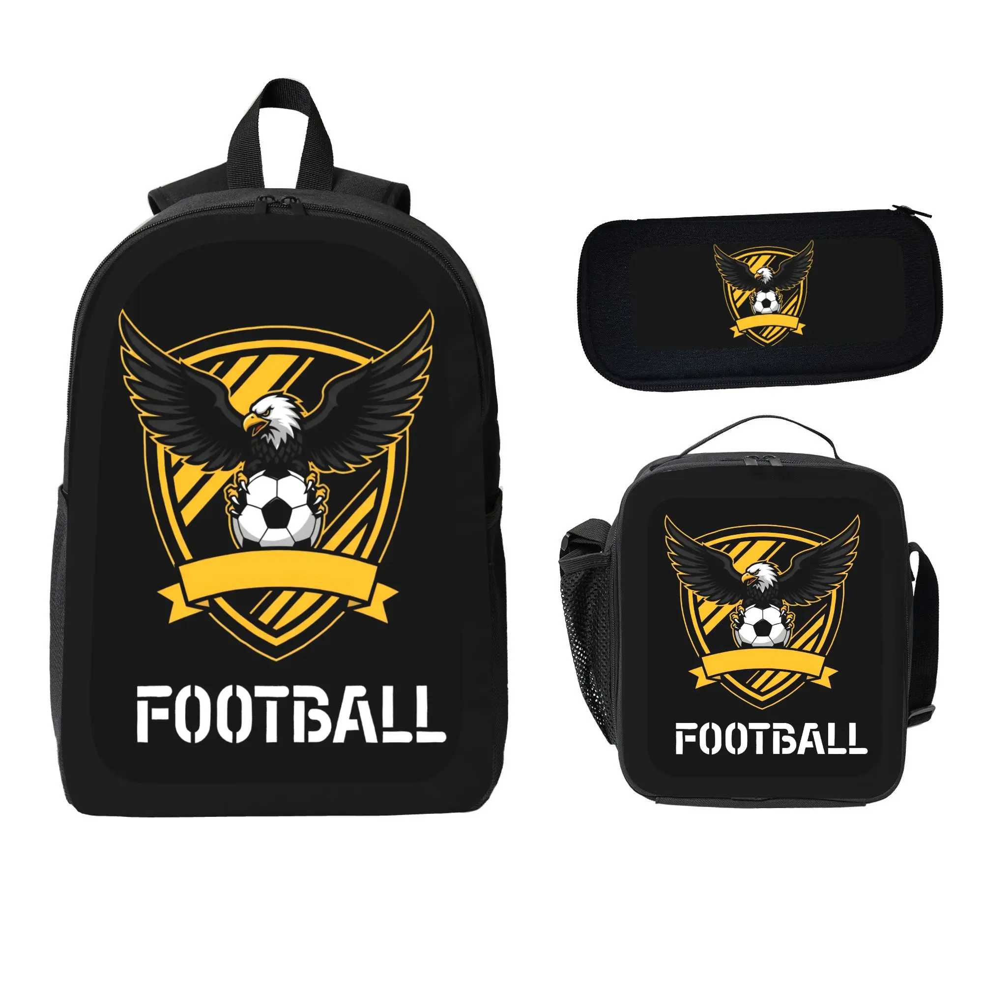 Eagle Themed Unisex 3-Piece Student Backpack Set - School Supplies Bundle with Backpack, Pencil Case, Lunch Bag for Daily Book Carrying