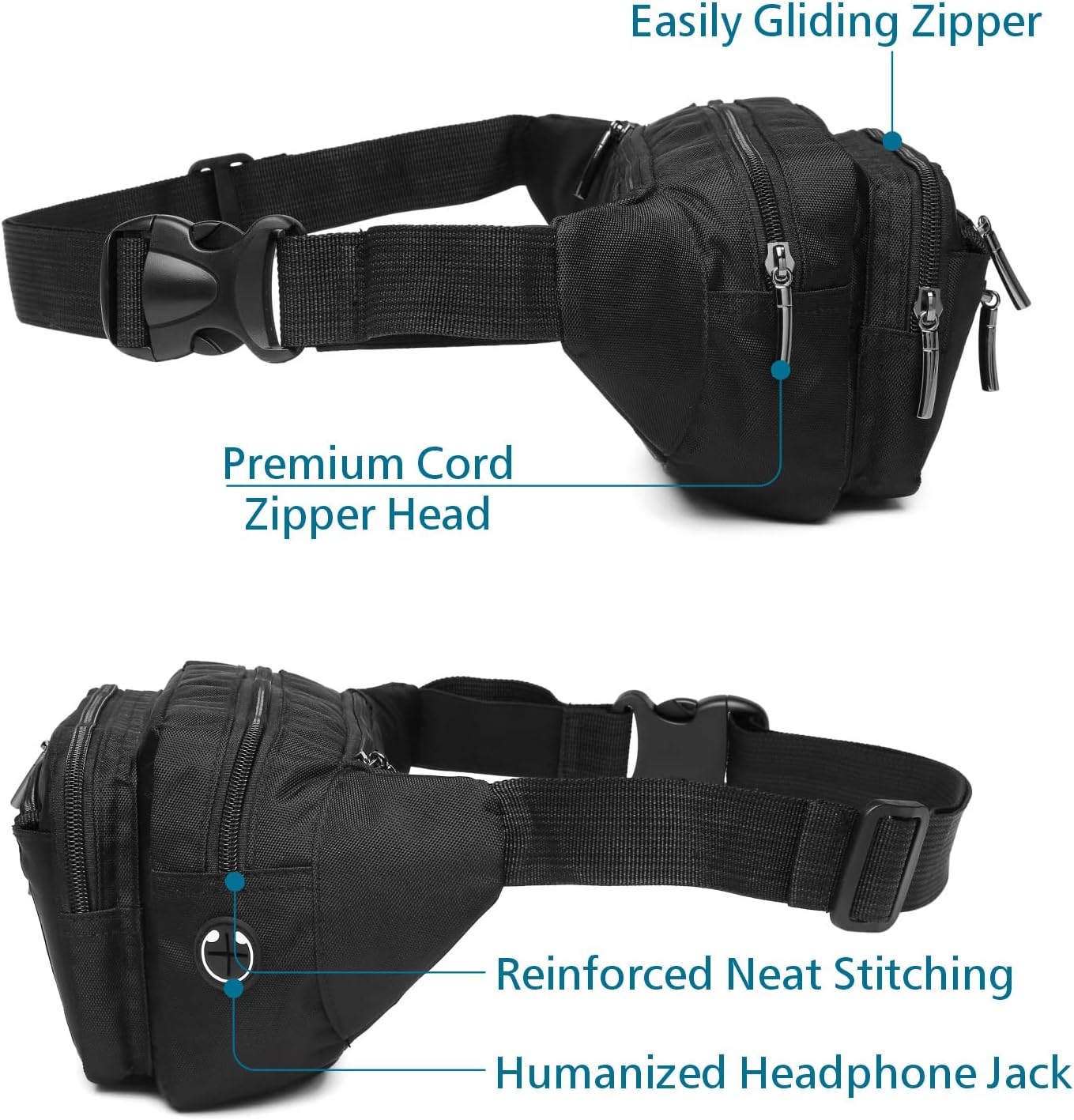 Fanny Pack for Women Men - Fanny Packs for Women Cross  Everywhere Belt Bag Bum Bag with 6 Zipper Pockets Plus Size & Adjustable Strap for Traveling Cycling Running Hiking