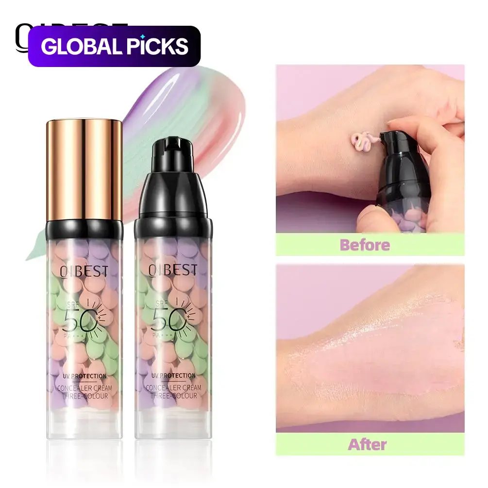 Qibest Triple Color Protection Makeup Primer Cream SPF 50, Moisturizing Hydrating Sunscreen, Oil Control, 3-In-1 Color Corrector, Waterproof & Sweatproof #GLOBAL PICKS