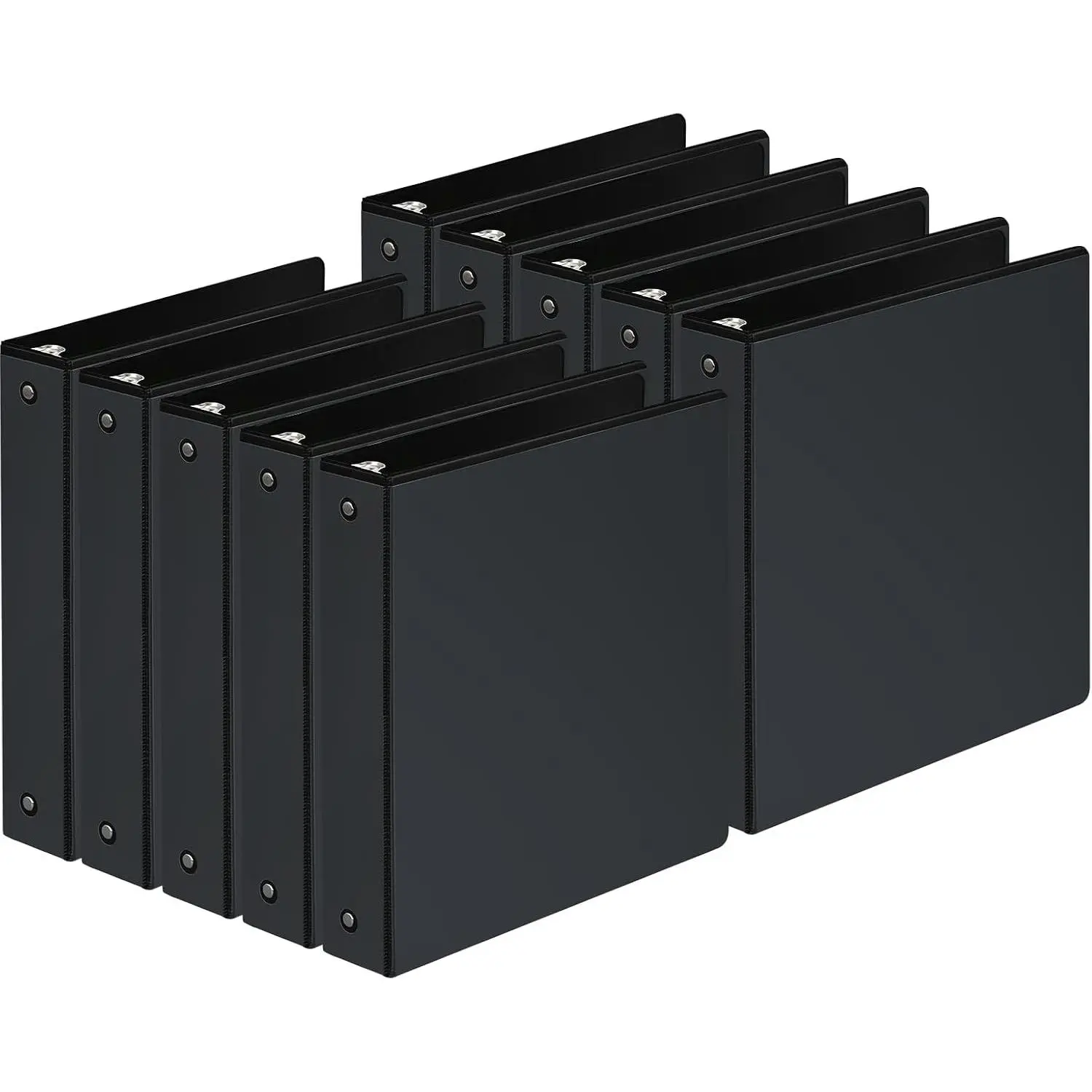 Durable 1.5 Inch 3 Ring Binder, 10 Pack Black Round Ring Binders for 8.5 x 11 Paper, Clear View Cover, 325 Sheet Capacity, Inner Pockets, PVC Free Office School Supplies