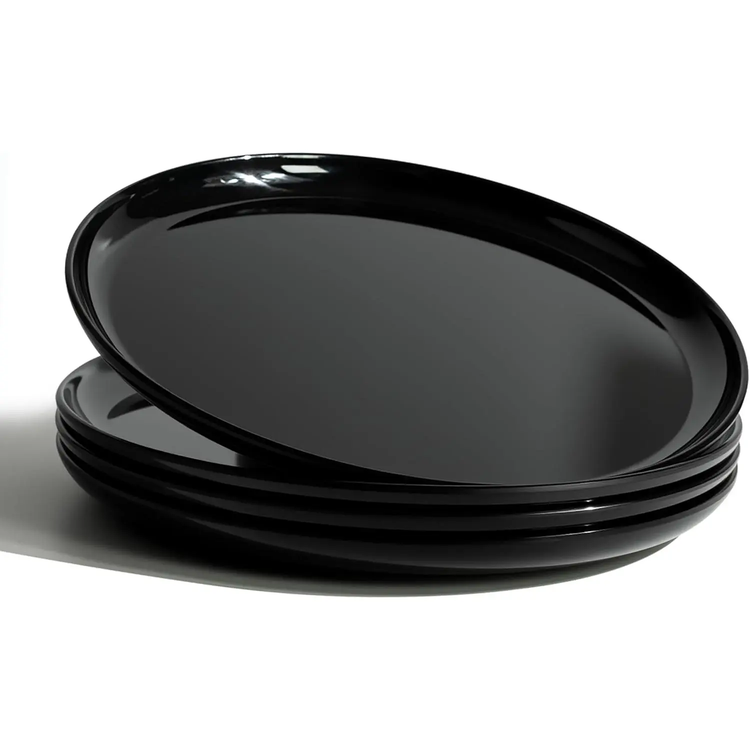 9-Inch Melamine Dinner Plates Set of 4 - Black Modern Flat Round Dinnerware, Durable Lightweight Serving Dishes for Parties, Dishwasher Safe